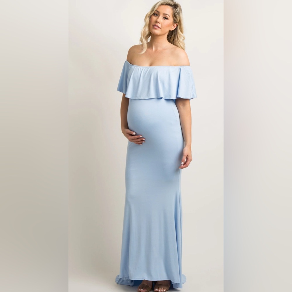 PINKBLUSH Ruffle Off Shoulder Mermaid Maternity Photoshoot Gown/Dress